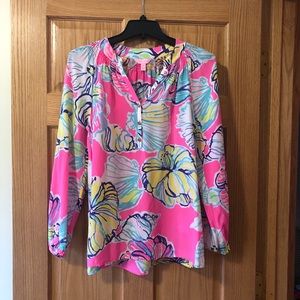 Lilly Pulitzer Elsa Silk Blouse Neon Floral Size M